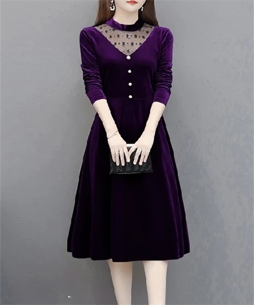 Dream garden（ドリームガーデン） ワンピース レース切り替えベロア