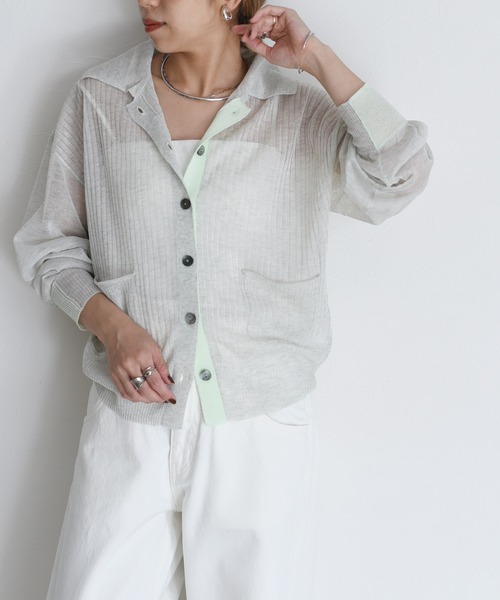 Eimee Law ラッフルバイカラーニットカーデ Eimee Law（エイミーロウ）の「ラッフルバイカラーニットカーデ