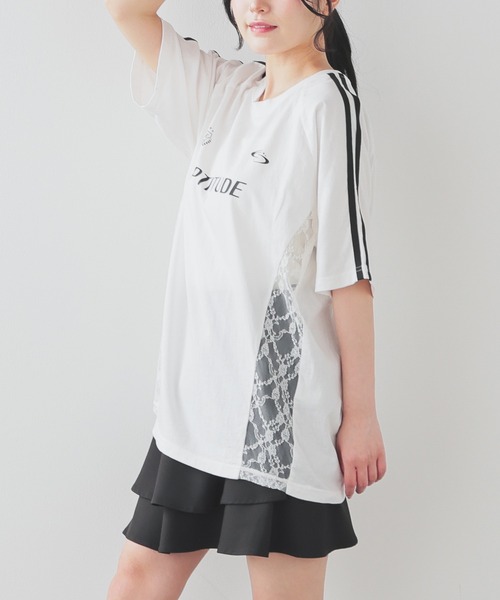 ⭐︎平成レトロ⭐︎y2k⭐︎ ハニーバンチ　半袖Tシャツ レース付き SALE】Tシャツ y2k ピチT ストリート 平成ギャル M 白 ホワイト
