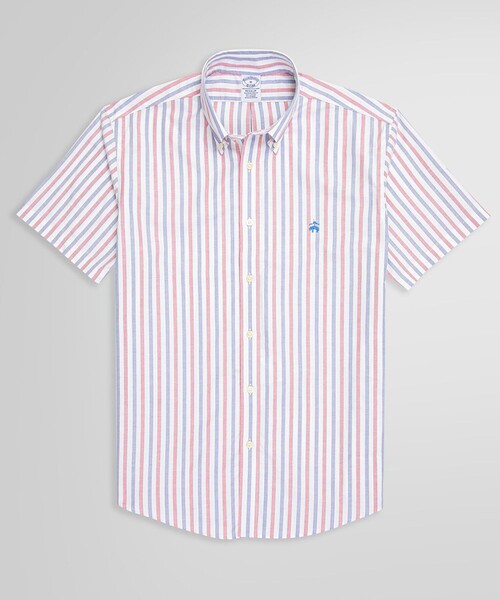 ブルックスブラザーズ（Brooks Brothers）/ストレッチオックスフォード　GFロゴ　ストライプ　ショートスリーブ　カジュアルシャツ　Re… BROOKS BROTHERS（ブルックスブラザーズ） シャツ ストレッチ