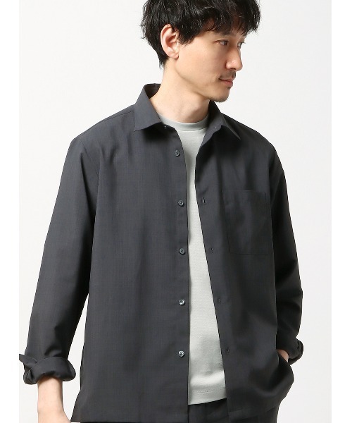 シャツ 長袖レギュラーカラーシャツ ウォッシャブル ウールライク