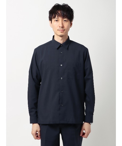 シャツ 長袖レギュラーカラーシャツ ウォッシャブル ウールライク