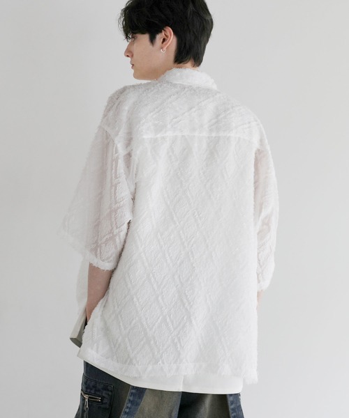 ★お値下げ【ビアズリー】リネン、コットンルーズシャツ、パープルフリーサイズ CREARE -LINO- シャツ オーバーサイズ ハーフZIP ルーズ シャツ