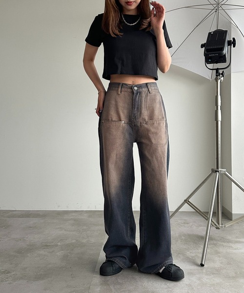 [apres jour mignon] обработка Denim брюки MEDIUM оттенок голубого прочее женский 