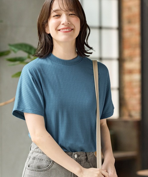 tシャツ DRY BASIC JERSEY TOP レディース T-LYNNE Denim-effect top in stretch jersey｜ブラック