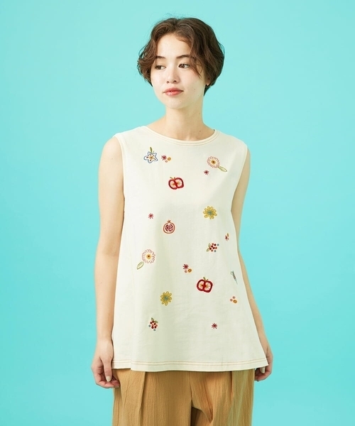 tシャツ Cosecha フルーツ刺繍ノースリーブカットソー レディース