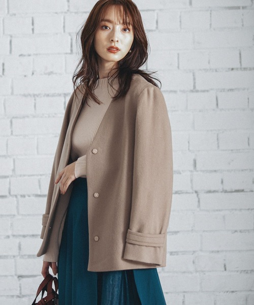 【新品　美品】Andemiu 無地ベージュ チェスターコート　フリーサイズ Andemiu（アンデミュウ） ノーカラーコート FREE ベージュ レディース