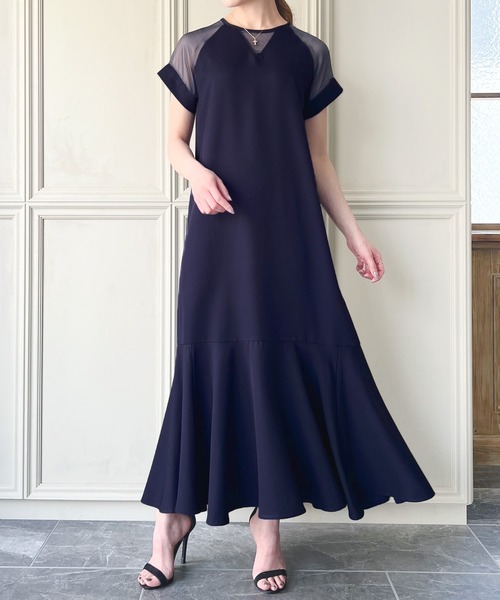 JUNOAH（ジュノア） 半袖ワンピース MEDIUM ネイビー レディース