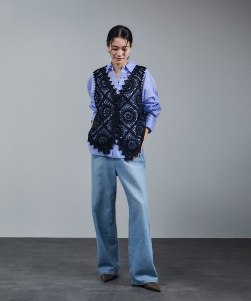 SALON adam et rope' ジレ　ベスト SALON adam et rope' ベスト ジレ エンブロイダリーレースジレ