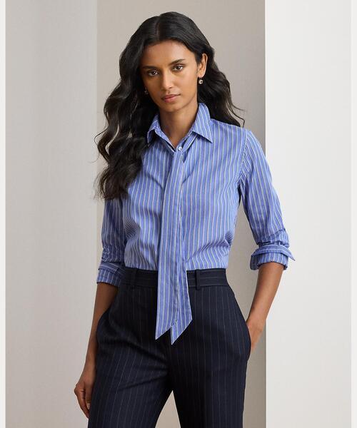 ラルフ ローレン タイネック ブラウス シャツ レディース US4サイズ LAUREN RALPH ブラウス シャツ クラシック フィット ストライプ