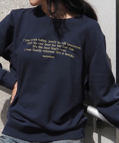 トレーナー スウェット 「＆soiree」メッセージ刺繍裏毛スウェットクルーネックプルオーバー レディース | ＆soiree | 03