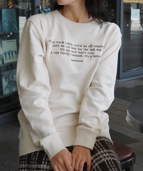 トレーナー スウェット 「＆soiree」メッセージ刺繍裏毛スウェットクルーネックプルオーバー レディース | ＆soiree | 05