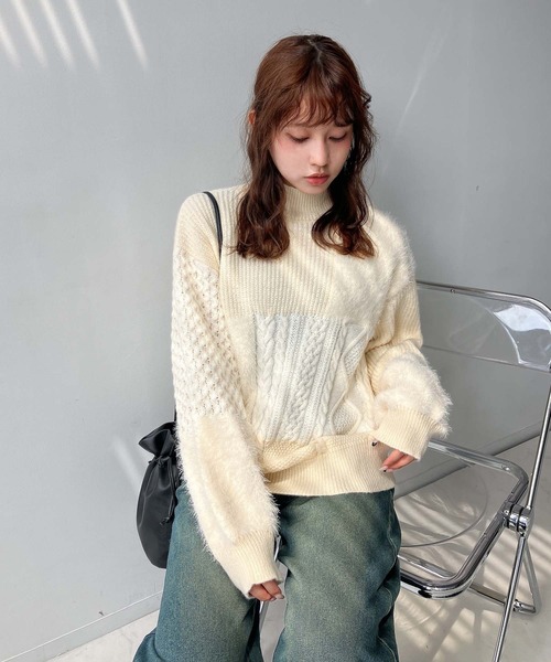 AS KNOW AS（アズノゥアズ） ニット セーターシャギーとアランでニット