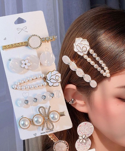shoppinggo ヘアクリップ ヘアピンセット 3タイプ パール ヘアクリップ