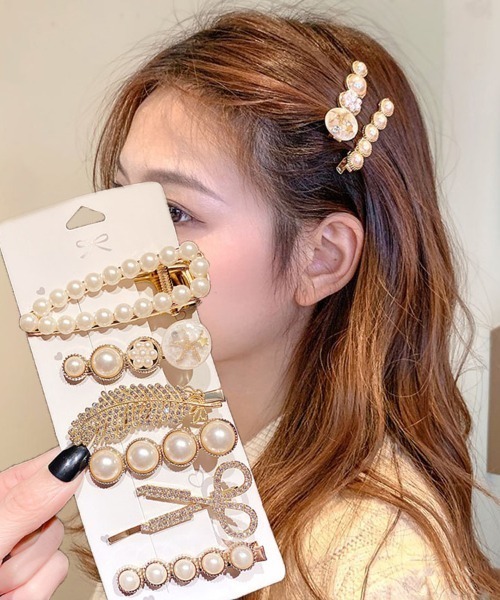 薔薇とキラキラのヘアピン  ３個セット ヘアクリップ⭐️⭐️ハンドメイド shoppinggo ヘアクリップ ヘアピンセット 3タイプ パール ヘアクリップ