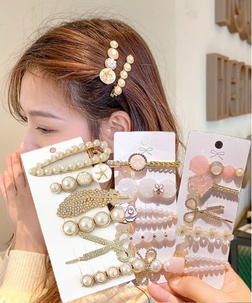 shoppinggo ヘアクリップ ヘアピンセット 3タイプ パール ヘアクリップ
