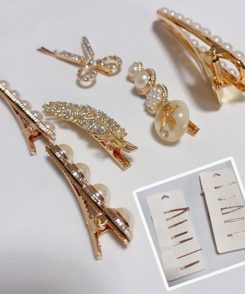 shoppinggo ヘアクリップ ヘアピンセット 3タイプ パール ヘアクリップ