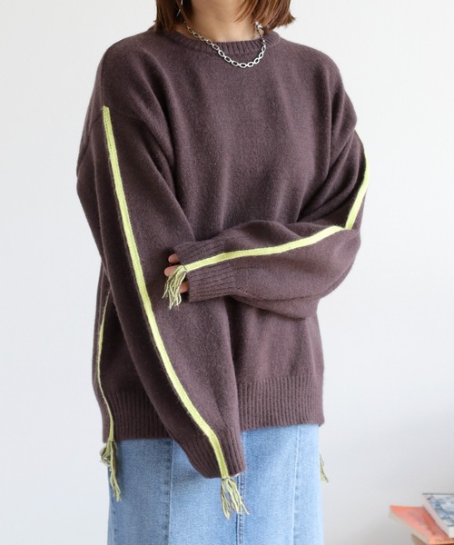 cepo（セポ） ニット セーター アルパカタッチ配色ラインニットプル