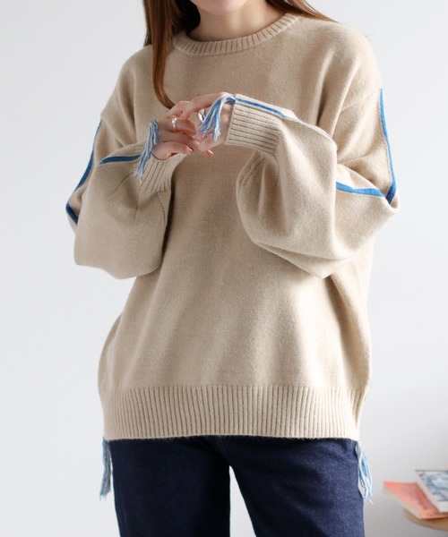 cepo（セポ） ニット セーター アルパカタッチ配色ラインニットプル