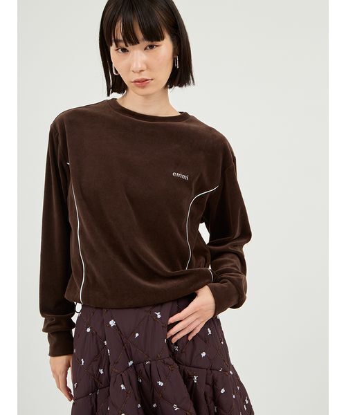 emmi tシャツ パイピングデザインベロアトップス レディース