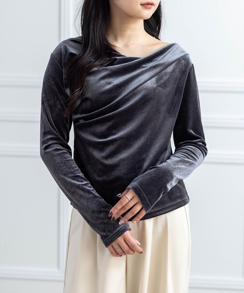 CLEAR BASIC tシャツ ベロアドレープトップス「大人 フェミニン 上品