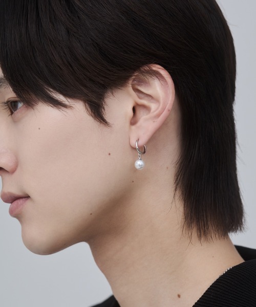 【状態良好】e.m. パールフープ シルバー 片耳ピアス WYZ ピアス 「 金属アレルギー対応 」パール フープピアス サージカル