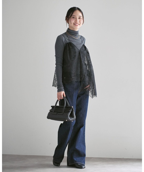 noble 新作 ラッセルレースギャザーキャミソール ブラック 2025 aw NOBLE（ノーブル） キャミソール 「追加」ラッセルレースギャザー