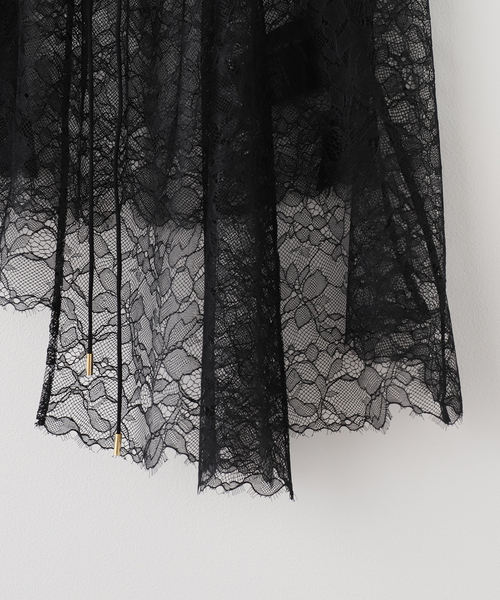 noble 新作 ラッセルレースギャザーキャミソール ブラック 2025 aw 追加》ラッセルレースギャザーキャミ（キャミソール）｜NOBLE