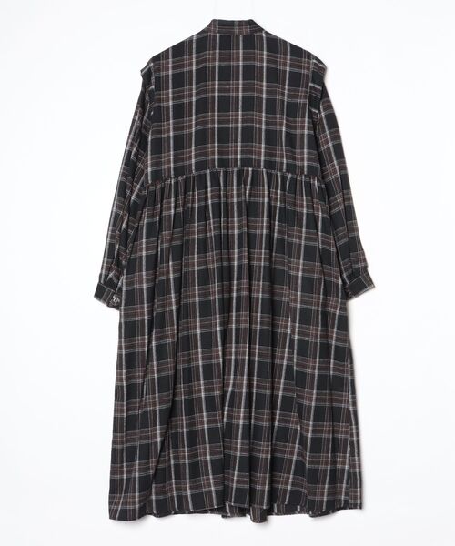 シャツワンピース A.N.L タータンチェック柄前開きワンピース