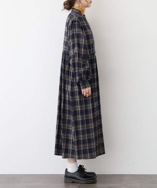 シャツワンピース A.N.L タータンチェック柄前開きワンピース