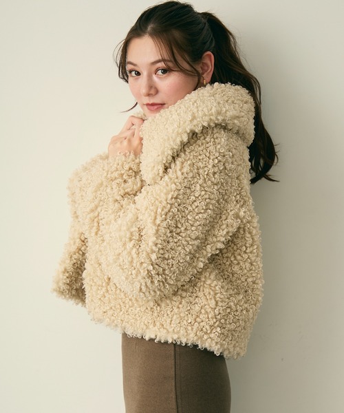 lowrys farmベージュファーコート プードルファーブルゾン Lunea