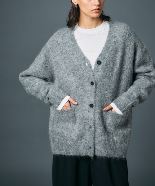 apart by lowrys アルパカシャギーカーディガン グレー フリー N.O.R.C カーディガン アルパカシャギーニットカーディガン レディース