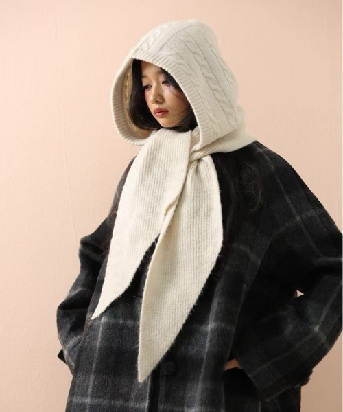 Chiina ニット帽 ニットキャップ Chiina/フード付き ニットマフラー