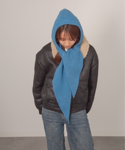 Chiina ニット帽 ニットキャップ Chiina/フード付き ニットマフラー