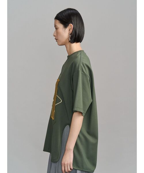 【中古】UN3D. | アンスリード 半袖Tシャツ　ミニ丈リブカットソー カーキ サイズ：36【尾張小牧店】 セール】ART DOCKING T-SH / アートドッキングTシャツ（Tシャツ