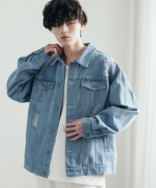 R*様 ☆新品☆ワイドシルエットデニム ジャケット サックスブルー Rocky Monroe（ロッキーモンロー） 「full glow」デニムジャケット L
