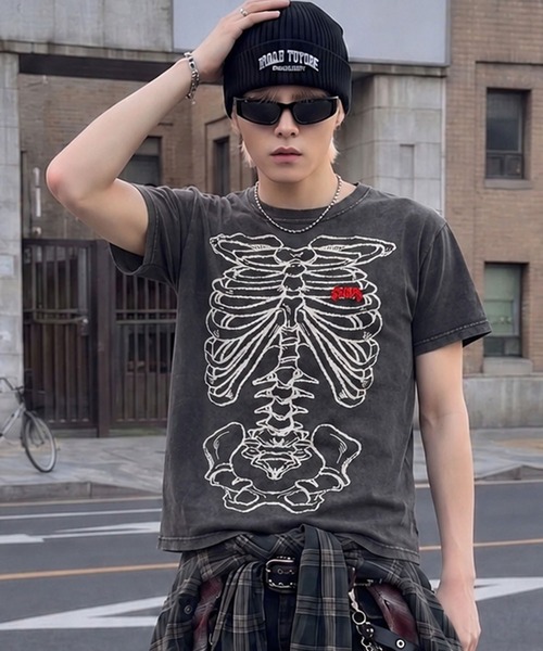 SPINNS（スピンズ） tシャツ 短丈グラフィック半袖Tシャツ/スケルトン