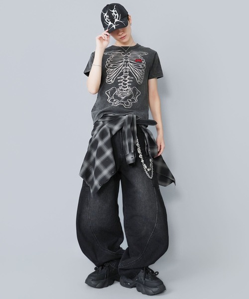 SPINNS（スピンズ） tシャツ 短丈グラフィック半袖Tシャツ/スケルトン