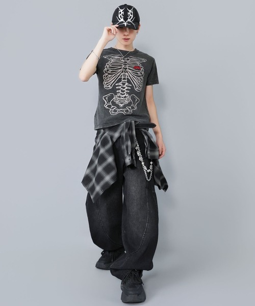 SPINNS（スピンズ） tシャツ 短丈グラフィック半袖Tシャツ/スケルトン