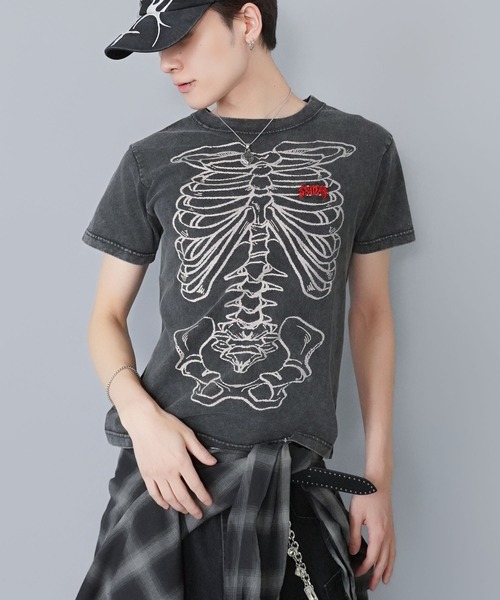 SPINNS（スピンズ） tシャツ 短丈グラフィック半袖Tシャツ/スケルトン