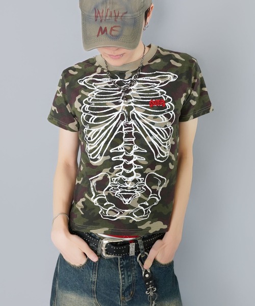 SPINNS（スピンズ） tシャツ 短丈グラフィック半袖Tシャツ/スケルトン
