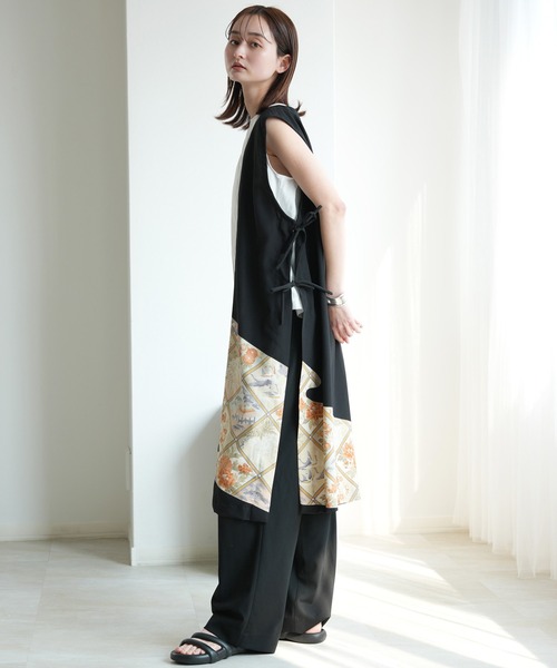 ベスト ジレ 着物リメイク maison utatane ジレ 黒暁の舞 レディースの画像