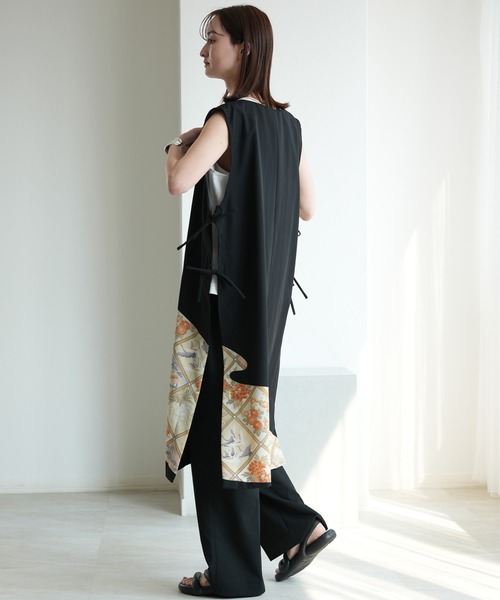 ベスト ジレ 着物リメイク maison utatane ジレ 黒暁の舞 レディースの画像