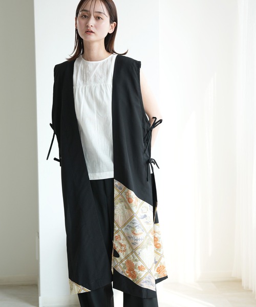 ベスト ジレ 着物リメイク maison utatane ジレ 黒暁の舞 レディースの画像