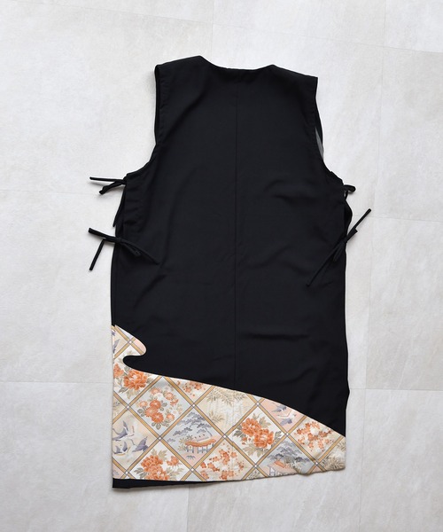 ベスト ジレ 着物リメイク maison utatane ジレ 黒暁の舞 レディースの画像