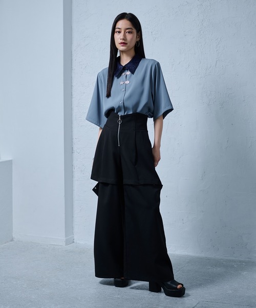 ワイドパンツ パンツ マルチWAYコルセットパンツ レディースの画像