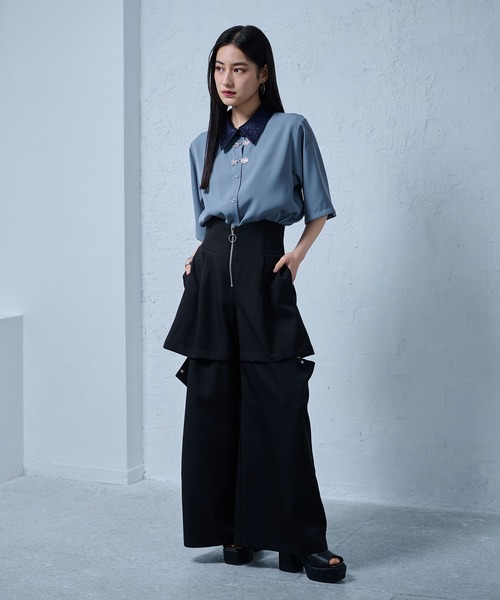 ワイドパンツ パンツ マルチWAYコルセットパンツ レディースの画像