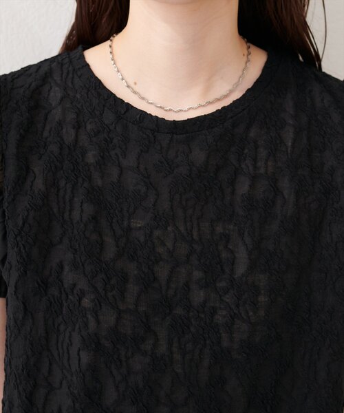 SOIL レース 半袖 プルオーバー ブラック natural couture ブラウス シャツ 半袖 袖シアーレースジャガードプル