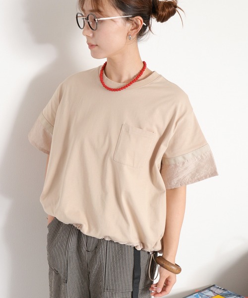 cepo（セポ） tシャツ 半袖 布帛切り替えシアーショートスリーブ
