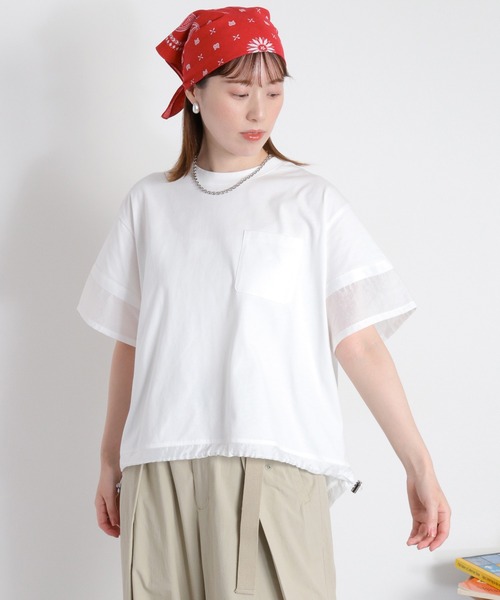 cepo（セポ） tシャツ 半袖 布帛切り替えシアーショートスリーブ